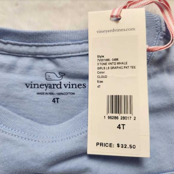 New girl's 4T Vineyard Vines tri-tone vintage whale long sleeve pocket tee - Picture 5 of 5